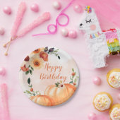 秋ウォーターカラーパンプキン誕生日 ペーパープレート (パーティー)