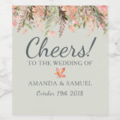 秋ウォーターカラーピーチアンドグリーン結婚ズ ワインラベル (シングルラベル)