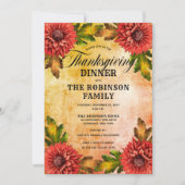 秋ウォーターカラーフローラメンズサンクスギビングディナー 招待状 (正面)