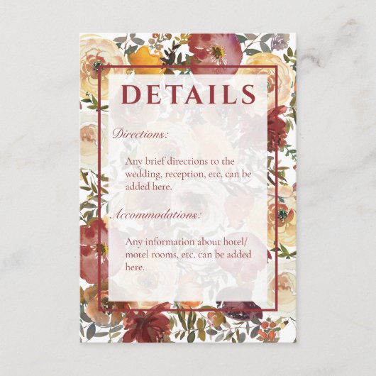 秋ウォーターカラーブケ結婚ットの詳細 エンクロージャーカード (正面)