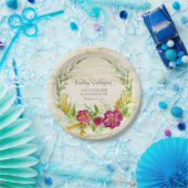 秋ウォーターカラーブルゴーニュバラフローラwウッド素朴 ペーパープレート (パーティー)