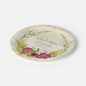 秋ウォーターカラーブルゴーニュバラフローラwウッド素朴 ペーパープレート (アングル)