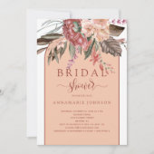 秋ウォーターカラー花模様ラストテラコッタピーチ 招待状 (正面)