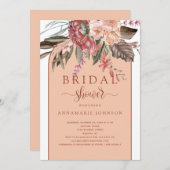 秋ウォーターカラー花模様ラストテラコッタピーチ 招待状 (正面/裏面)