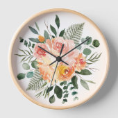 秋ウォーター素朴カラーピンクピーチフラワーブーケ 壁時計 (正面)