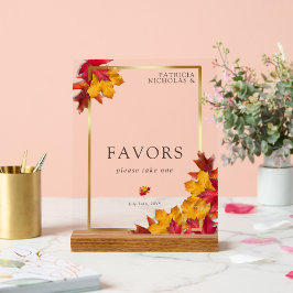 秋ウッディブラウン&ゴールデンエレガント結婚式の引き出物 アクリルサイン