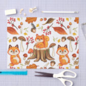 秋ウッドランドかわいい動物とオレンジ葉色の 薄葉紙 (クラフト)