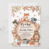 秋ウッドランドウッドスライス赤ちゃんシャワー 招待状 (正面)