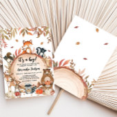 秋ウッドランドウッドスライス赤ちゃんシャワー 招待状