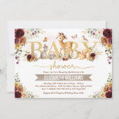 秋ウッドランドオレンジバーガンディフローラベビーシャワー 招待状 (正面)