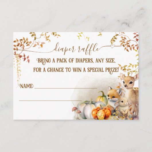 秋ウッドランドカボチャ赤ちゃんシャワーおむつラッフル エンクロージャーカード (正面)