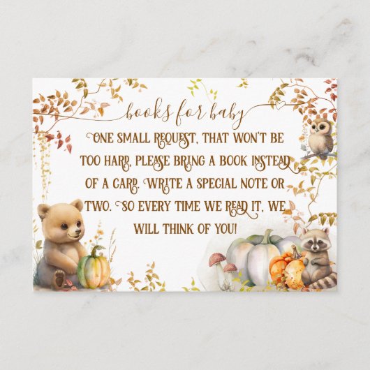 秋ウッドランドカボチャ赤ちゃんシャワーブック エンクロージャーカード (正面)