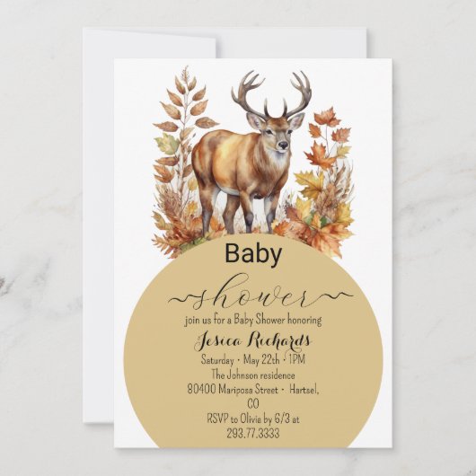 秋ウッドランドディアアニマルフォレストウォーターの色 招待状 (正面)
