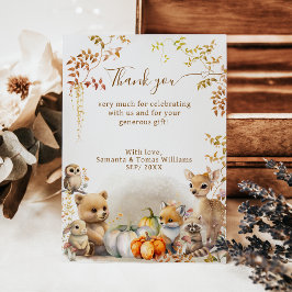 秋ウッドランドリトルカボチャベビーシャワー サンキューカード