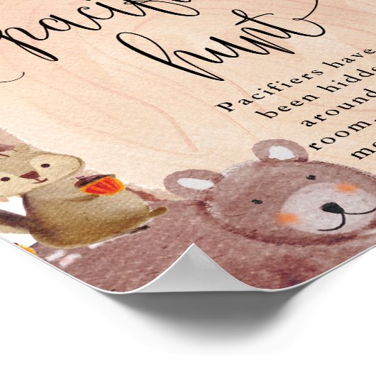 秋ウッドランド動物おしゃぶり狩りゲームサイン ポスター (角)