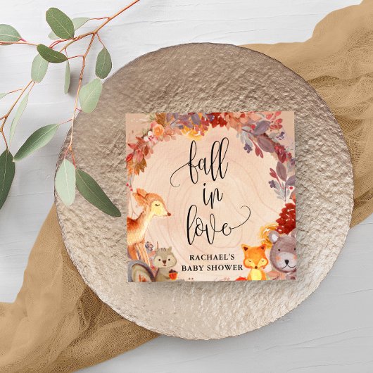 秋ウッドランド動物の赤ちゃんシャワーパーソナライズされた スタンダードカクテルナプキン