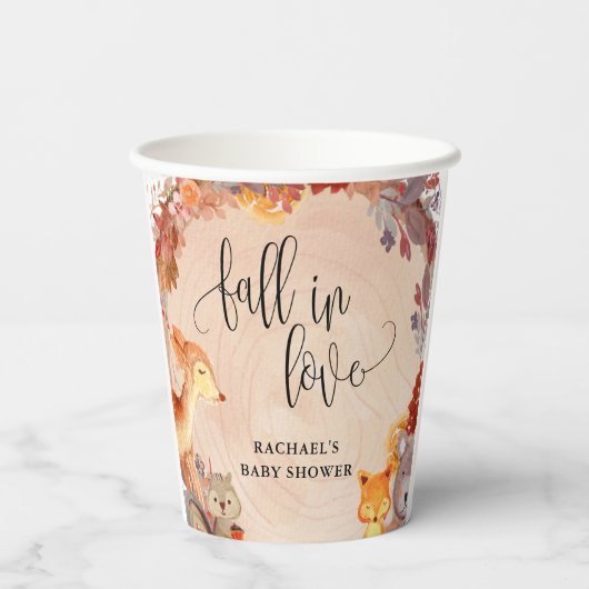 秋ウッドランド動物の赤ちゃんシャワーパーソナライズされた 紙コップ (裏面)