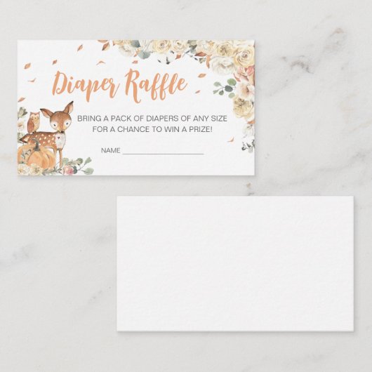 秋ウッドランド動物赤ちゃんシャワーおむつラッフル エンクロージャーカード (正面/裏面)