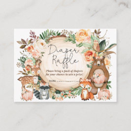 秋ウッドランド動物赤ちゃんシャワーおむつラッフル エンクロージャーカード