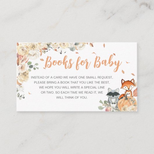 秋ウッドランド動物赤ちゃんシャワーベビー本 エンクロージャーカード (正面)
