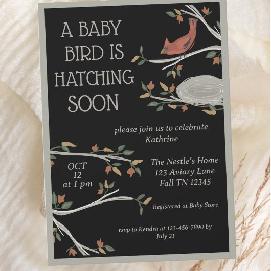 秋ウッドランド（鳥）ショウジョウコウカンチョウネストベビーシャワー 招待状