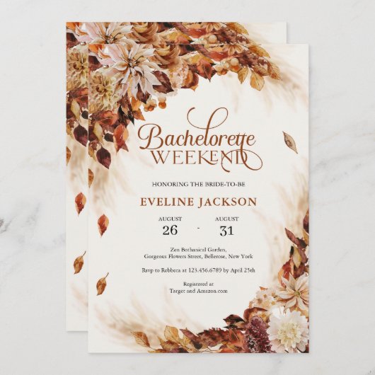 秋エレガントと秋の銅フローラバチェロレッテ 招待状 (正面/裏面)