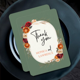 秋エレガントのオレンジのセージフローラ結婚 サンキューカード