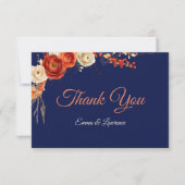 秋エレガントのオレンジ色の海軍花模様結婚ズ サンキューカード (正面)