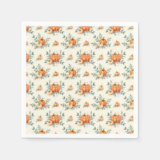 秋エレガントのカボチャとユーカリの水色 スタンダードカクテルナプキン (正面)