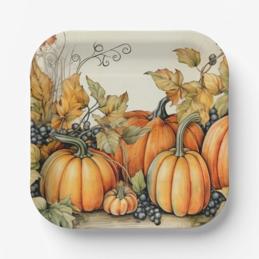 秋エレガントのカボチャ ペーパープレート (正面)