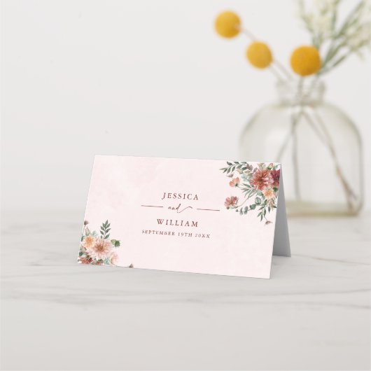 秋エレガントのピンク色結婚で プレイスカード (裏面)