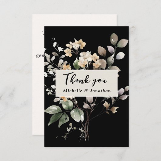 秋エレガントのフローラ水の色結婚の サンキューカード (正面/裏面)