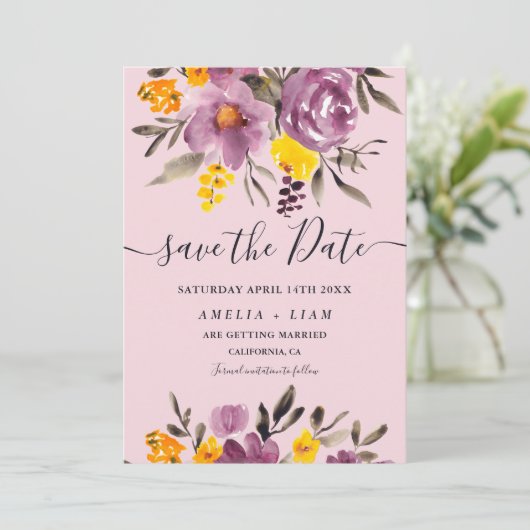 秋エレガントの冬の紫のフローラは日付を保存 セーブザデート (スタンド正面)