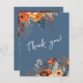 秋エレガントの植物写真結婚の青 サンキューカード (正面/裏面)