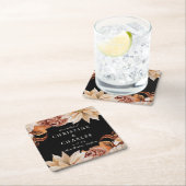 秋エレガントの水の色結婚の黒 スクエアペーパーコースター (インサイチュ)