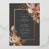 秋エレガントの水彩フローラ結婚の箔Inv 箔招待状 (正面)