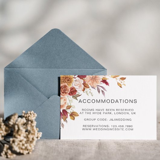 秋エレガントの水彩フローラ結婚 エンクロージャーカード