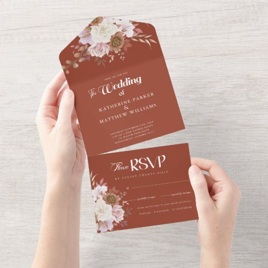 秋エレガントの水彩フローラ結婚 オールインワン招待状 (貼ってはがせる)