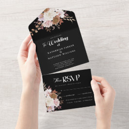 秋エレガントの水彩フローラ結婚 オールインワン招待状