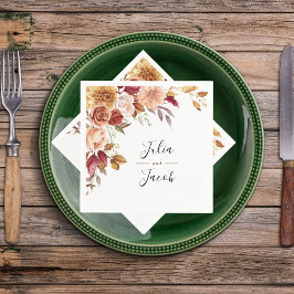 秋エレガントの水彩フローラ結婚 スタンダードカクテルナプキン