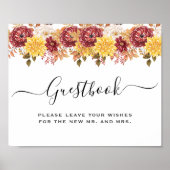 秋エレガントの水彩フローラ結婚 ポスター (正面)