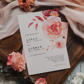 秋エレガントの水彩フローラ結婚 招待状