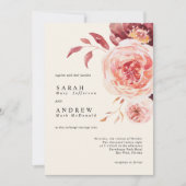 秋エレガントの水彩フローラ結婚 招待状 (正面)