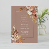 秋エレガントの水彩フローラ結婚 箔招待状 (立ち正面)
