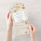 秋エレガントの水彩フローラ+ベージュ色結婚 オールインワン招待状 (貼ってはがせる)