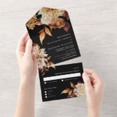 秋エレガントの水彩フローラ+黒結婚色 オールインワン招待状 (貼ってはがせる)