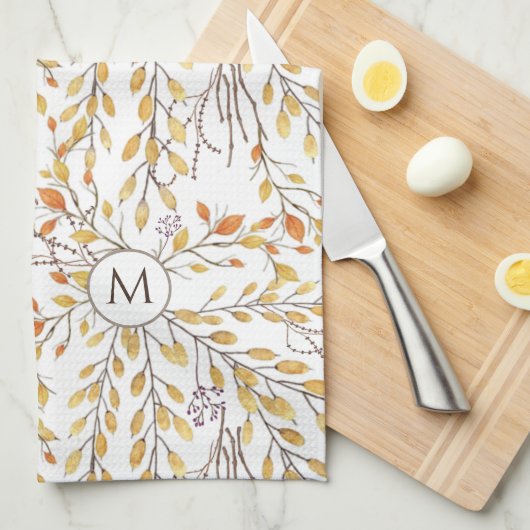 秋エレガントの紅葉のパーソナライズされた模様 キッチンタオル (四つ折り)