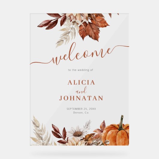 秋エレガントの紅葉結婚の歓迎サイン アクリルサイン (正面)