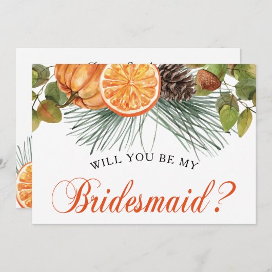 秋エレガントの素朴花嫁介添人の提案 招待状 (正面/裏面)