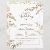 秋エレガントの茶結婚葉 招待状 (正面/裏面)